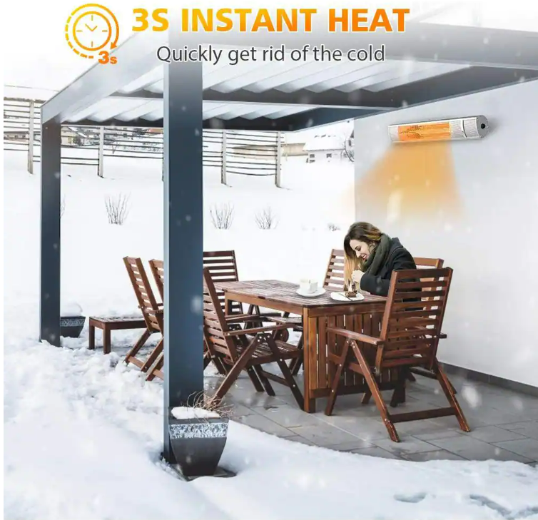 1500-Watt Metallics 3 Elements Electric Other Wall Mounted Quartz Outdoor Infrared Space Heater with Remote Control, Silver, FOB KS