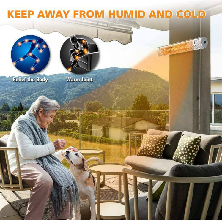 1500-Watt Metallics 3 Elements Electric Other Wall Mounted Quartz Outdoor Infrared Space Heater with Remote Control, Silver, FOB KS