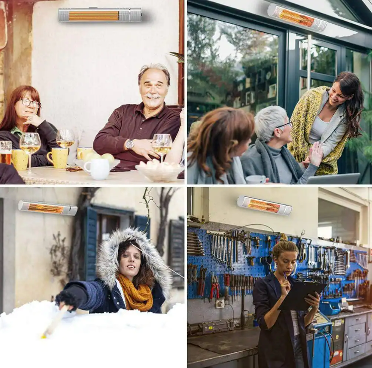 1500-Watt Metallics 3 Elements Electric Other Wall Mounted Quartz Outdoor Infrared Space Heater with Remote Control, Silver, FOB KS