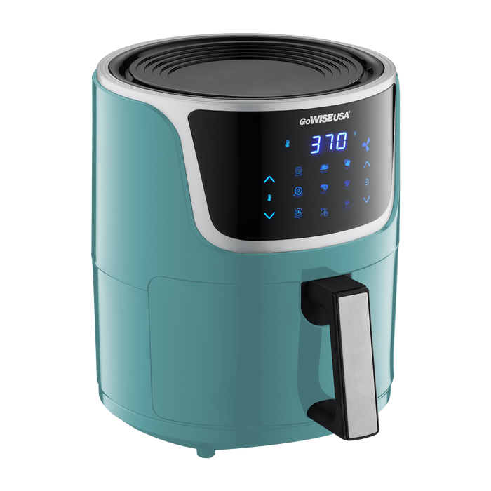 GoWISE USA 5 qt. Mint/Silver Electric Air Fryer with Digital Touchscreen and Recipe Book, FOB KS
