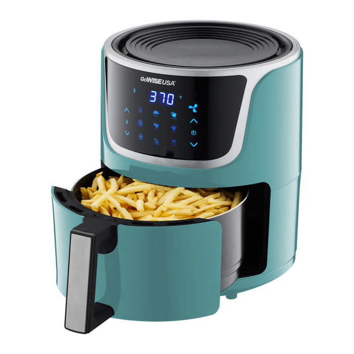 GoWISE USA 5 qt. Mint/Silver Electric Air Fryer with Digital Touchscreen and Recipe Book, FOB KS
