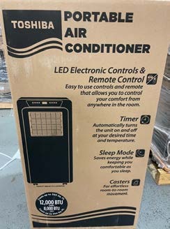Toshiba 12,000 BTU (8,000 BTU, DOE) 115-Volt Portable AC with Dehumidifier Function and Remote Control in White, Factory Refurbished, FOB KS