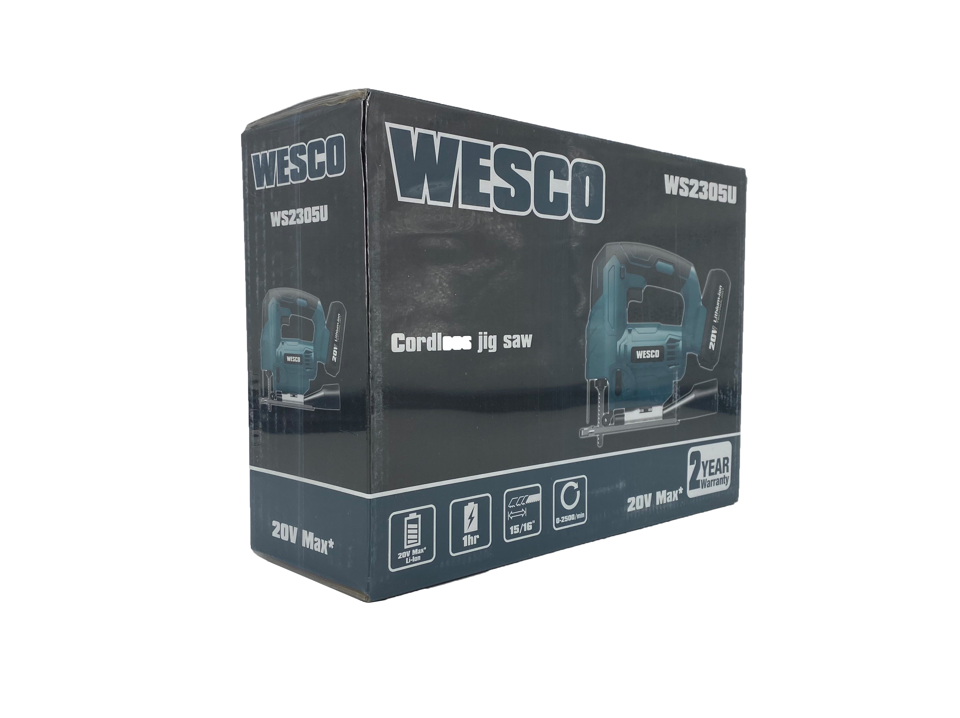 Wesco Cordless Jigsaw Tool with 20V Battery, 2500SPM, 4 Orbital Variable Speed and LED Light