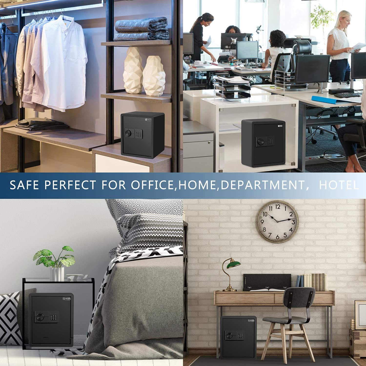 WINCENT Home Security Safe with Programmable Keypad Steel Safe Lock Box with Alarm System & Emergency Key for Office Home Hotel Gun Passport Money Valuables 1.5 Cubic Feet