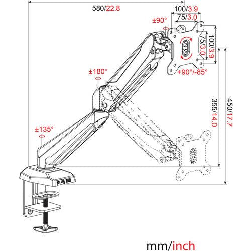 Ergo Elements Premium Single Screen Monitor Mount Arm, FOB KS