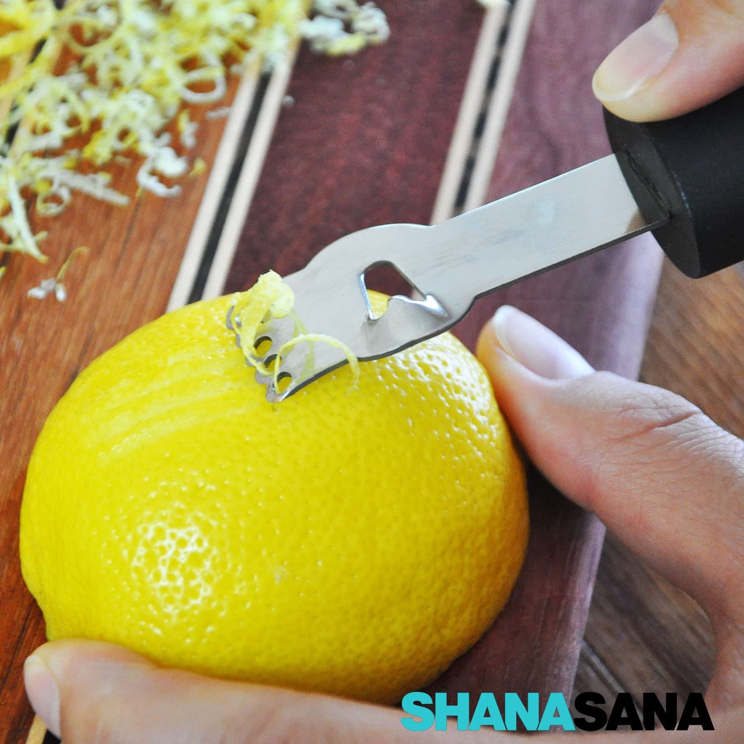 Shanasana Compact Lemon Zester (HEAVY DUTY STAINLESS STEEL) Perfect for Zesting Lemons, Oranges, and Other Citrus Fruits