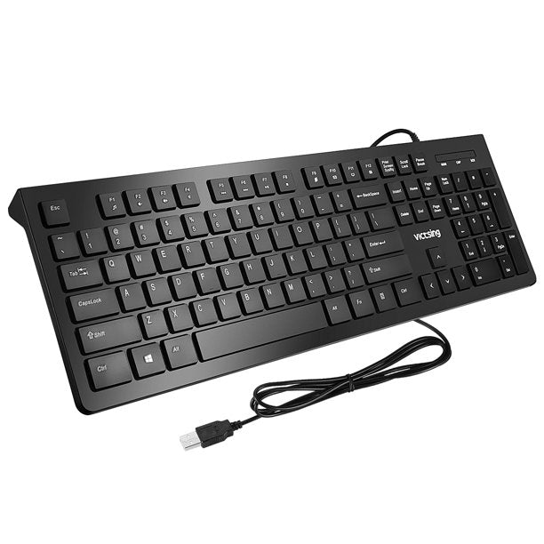 VicTsing Wired Keyboard Slim, Computer Keyboard USB Keyboard with Foldable Stand, FOB KS