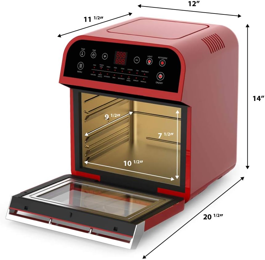 GoWISE USA Deluxe 12.7-Quarts 15-in-1 Electric Air Fryer Oven w/Rotisserie and Dehydrator + 50 Recipes (Red or White)