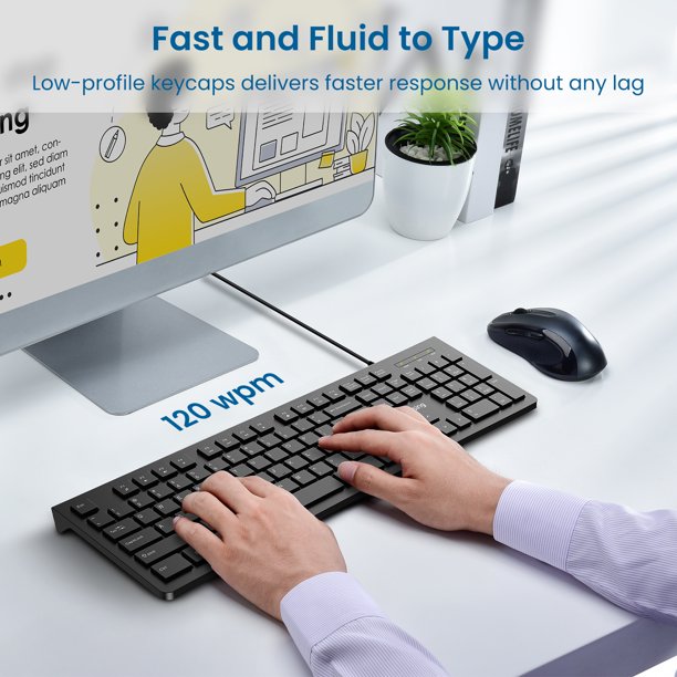 VicTsing Wired Keyboard Slim, Computer Keyboard USB Keyboard with Foldable Stand, FOB KS