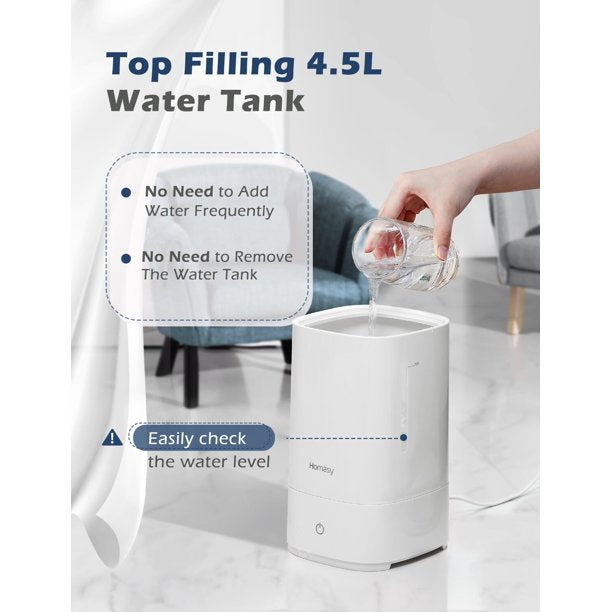 Homasy Top Filling Cool Mist Humidifier for Bedrooms, 4.5L/1.18 Gallon, 28dB, FOB KS