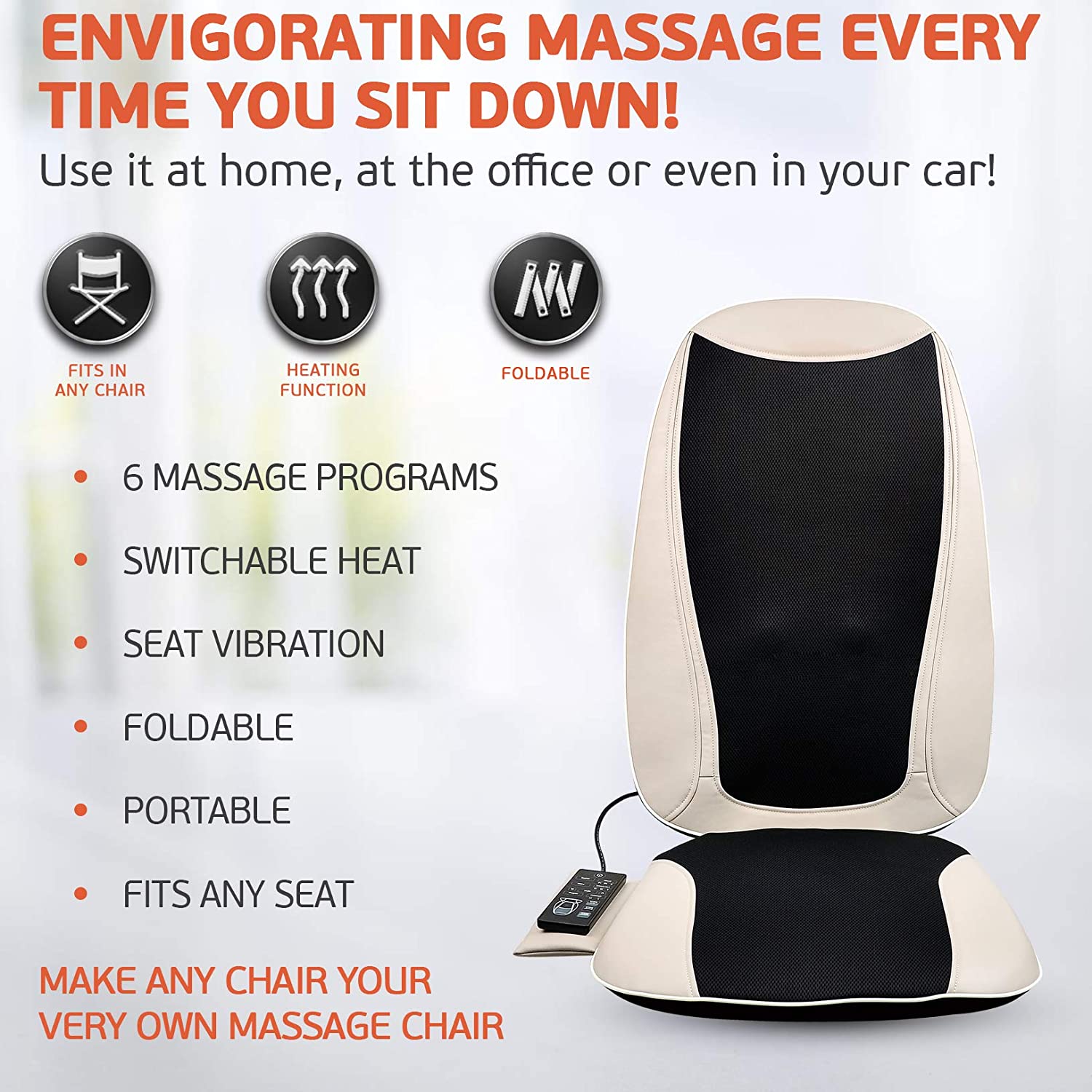 Belmint Seat Cushion Massager with Shiatsu Vibration, Soothing Heat for Back
