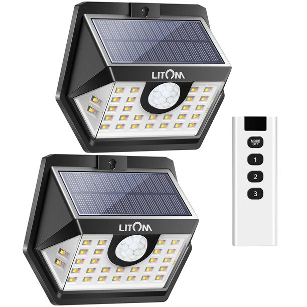 Litom Solar Security Lights with Remote Control 2 Pack, FOB KS