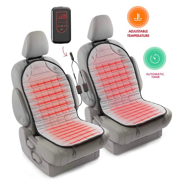 Zento Deals Heated Car Seat Cover Cushion, 2-Piece, 12V Heating Pad, Gray, FOB KS