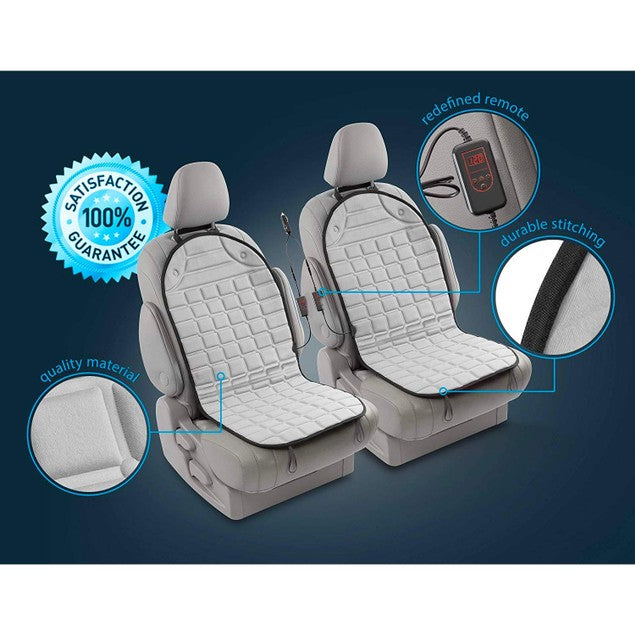 Zento Deals Heated Car Seat Cover Cushion, 2-Piece, 12V Heating Pad, Gray, FOB KS