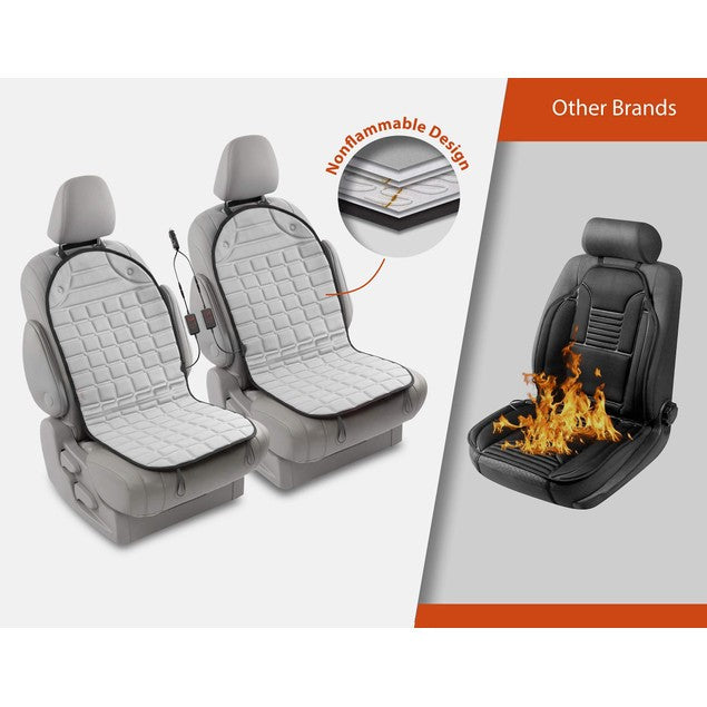 Zento Deals Heated Car Seat Cover Cushion, 2-Piece, 12V Heating Pad, Gray, FOB KS