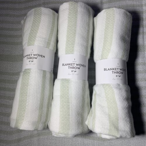 Woven Throw Blanket 50” x 60” Polyester Teal White, FOB KS