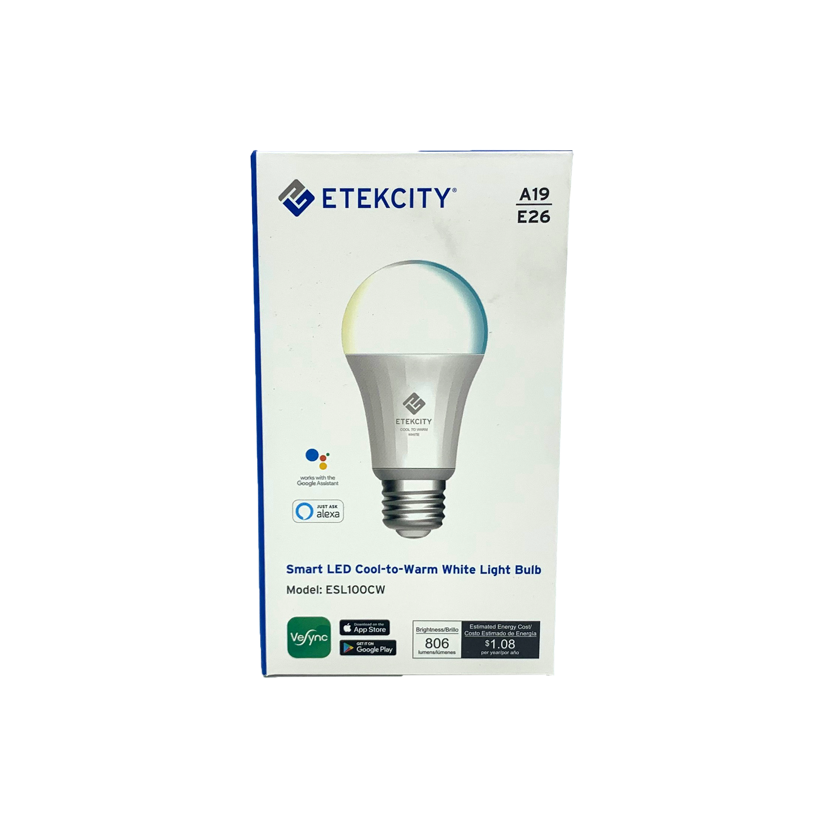Etekcity Smart LED Light Bulb with WiFi, No Hub Required, FOB KS