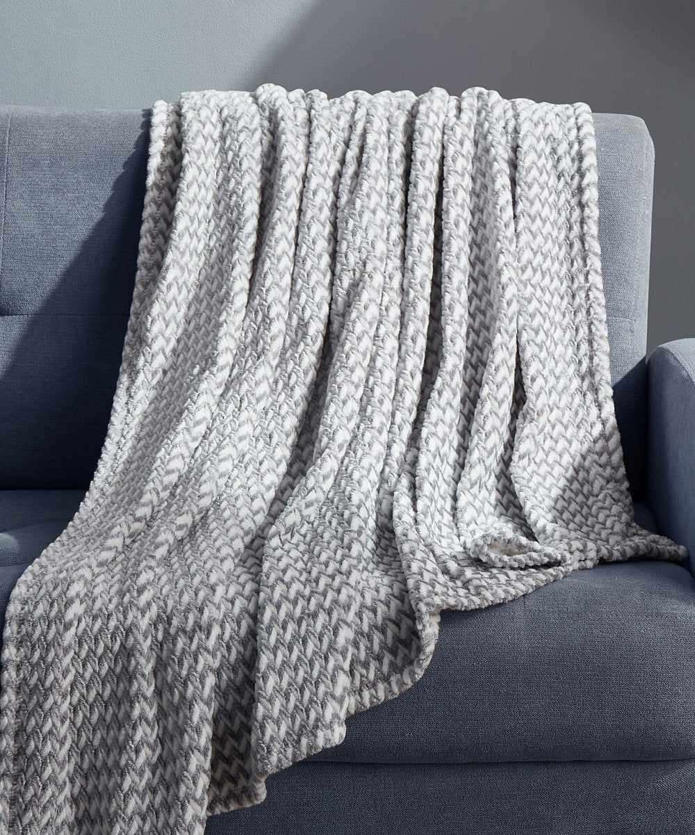 Perry Ellis Portfolio Enzo Chevron Jacquard Blanket Grey, FOB KS