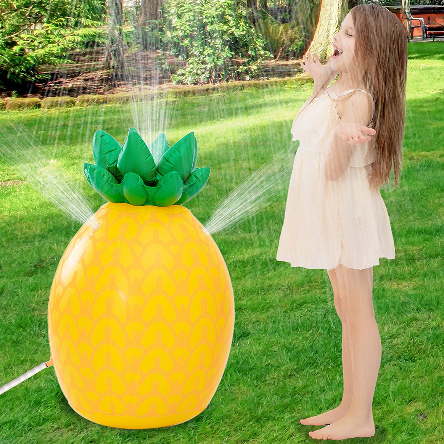 JOYIN Inflatable Tropical Pineapple Sprinkler, 35 Lawn Sprinkler for Kids Water Toy for Boys and Girls,  Water Party Outdoor Sprinkler for Water Fun