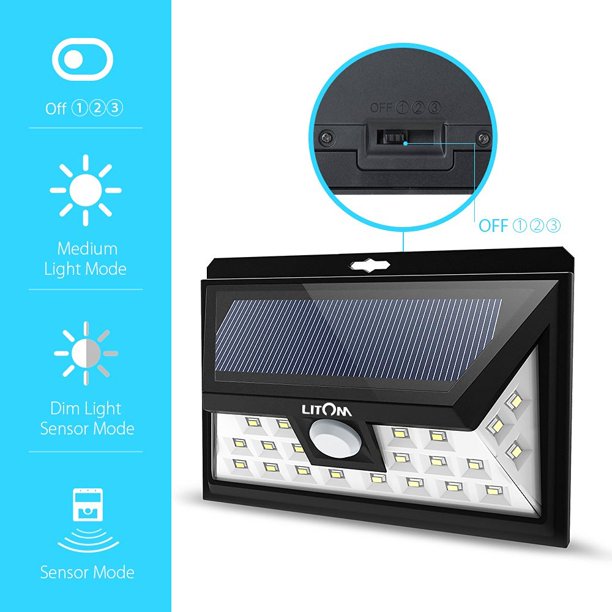 Litom Solar Lights Outdoor, 4 Lighting Modes, Upgraded High Efficient Solar Motion Sensor Light, IP67 Waterproof Rating Durable Security Lights for Yard, Garden, Patio, 2-Pack, FOB KS