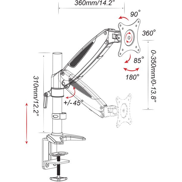 Ergo Elements Lift Single Screen Monitor Mount Arm, FOB KS