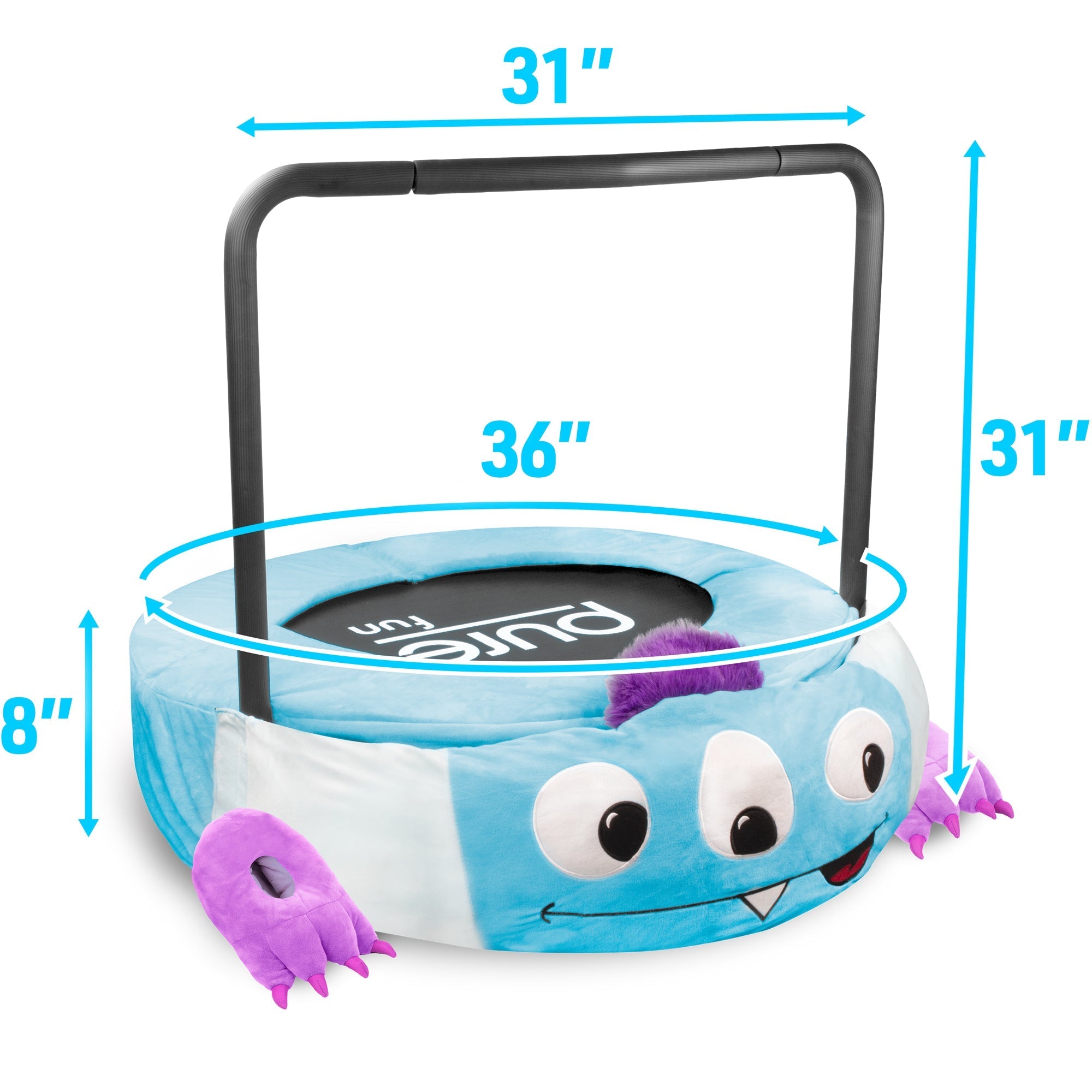 Pure Fun 36-inch Monster Plush Jumper Kids Trampoline with Handrail, Includes Pillow and Slippers, 75lb Weight Limit