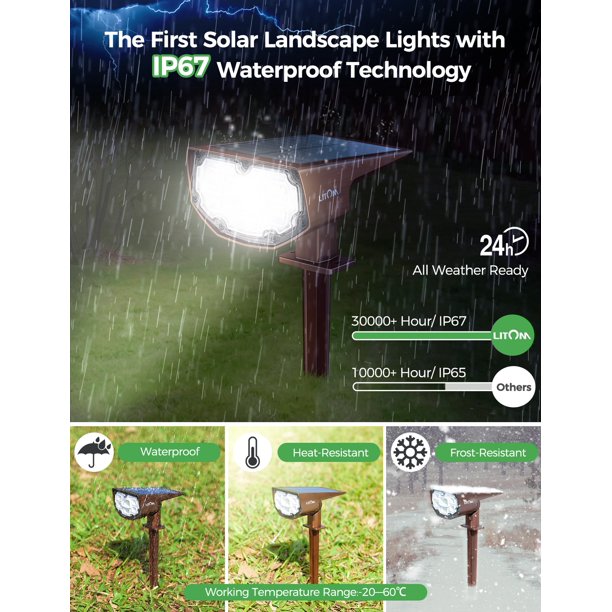 LITOM 12 LED Solar Landscape Spotlights, Bronze, 2 Pack, FOB KS