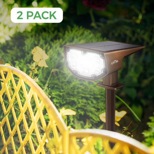 LITOM 12 LED Solar Landscape Spotlights, Bronze, 2 Pack, FOB KS