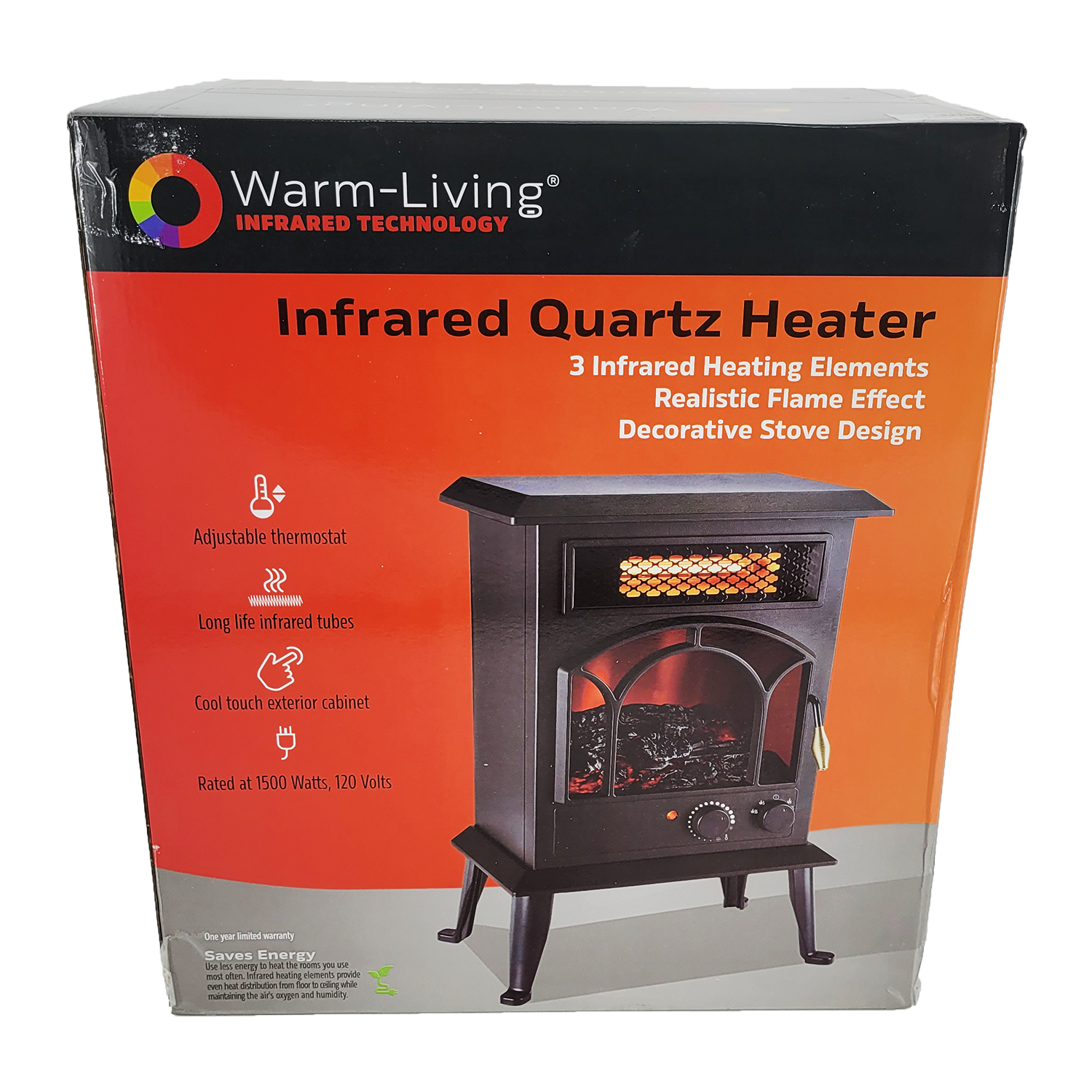 Warm-Living Infrared Quartz Stove Heater, Retail Box, FOB KS