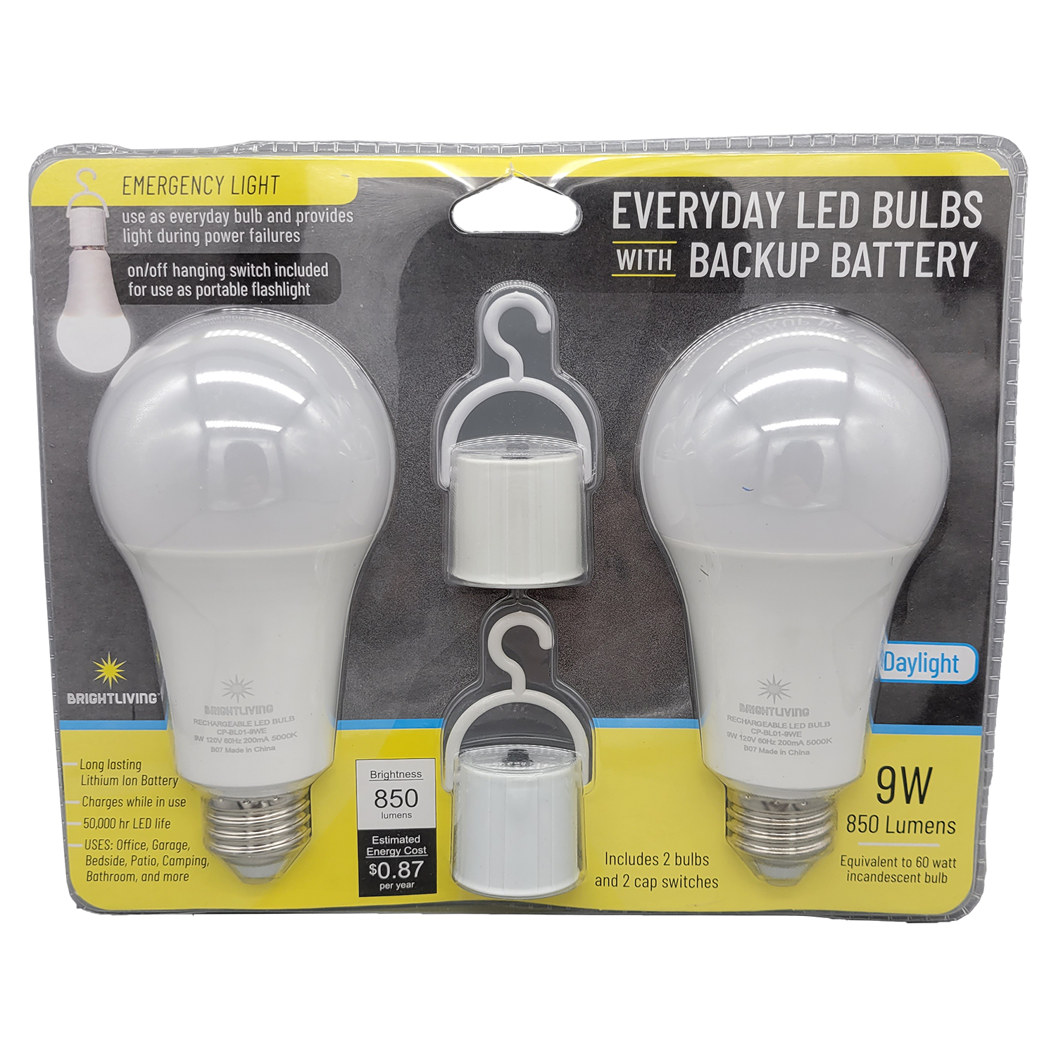 BRIGHTLIVING Rechargeable LED Bulbs (2-Pack), FOB KS