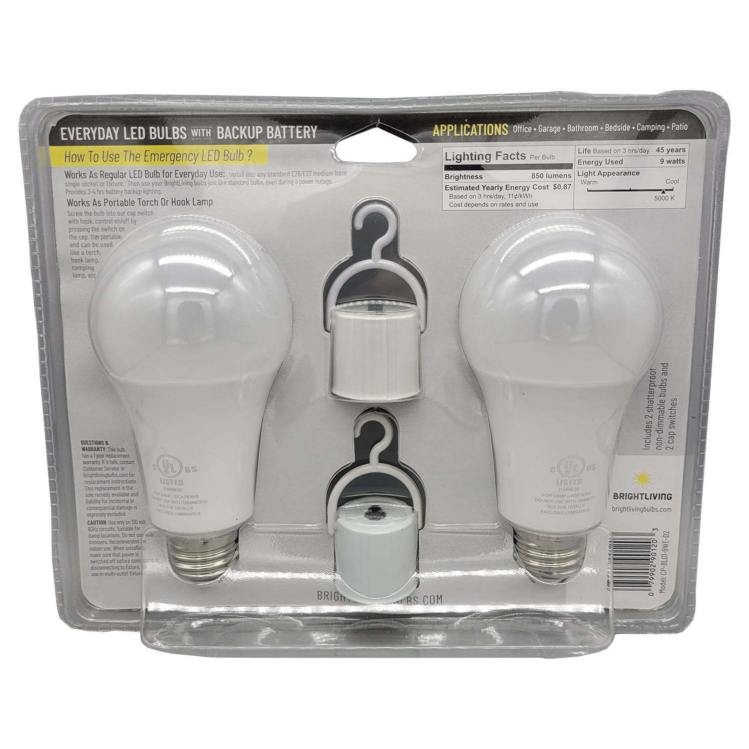 BRIGHTLIVING Rechargeable LED Bulbs (2-Pack), FOB KS