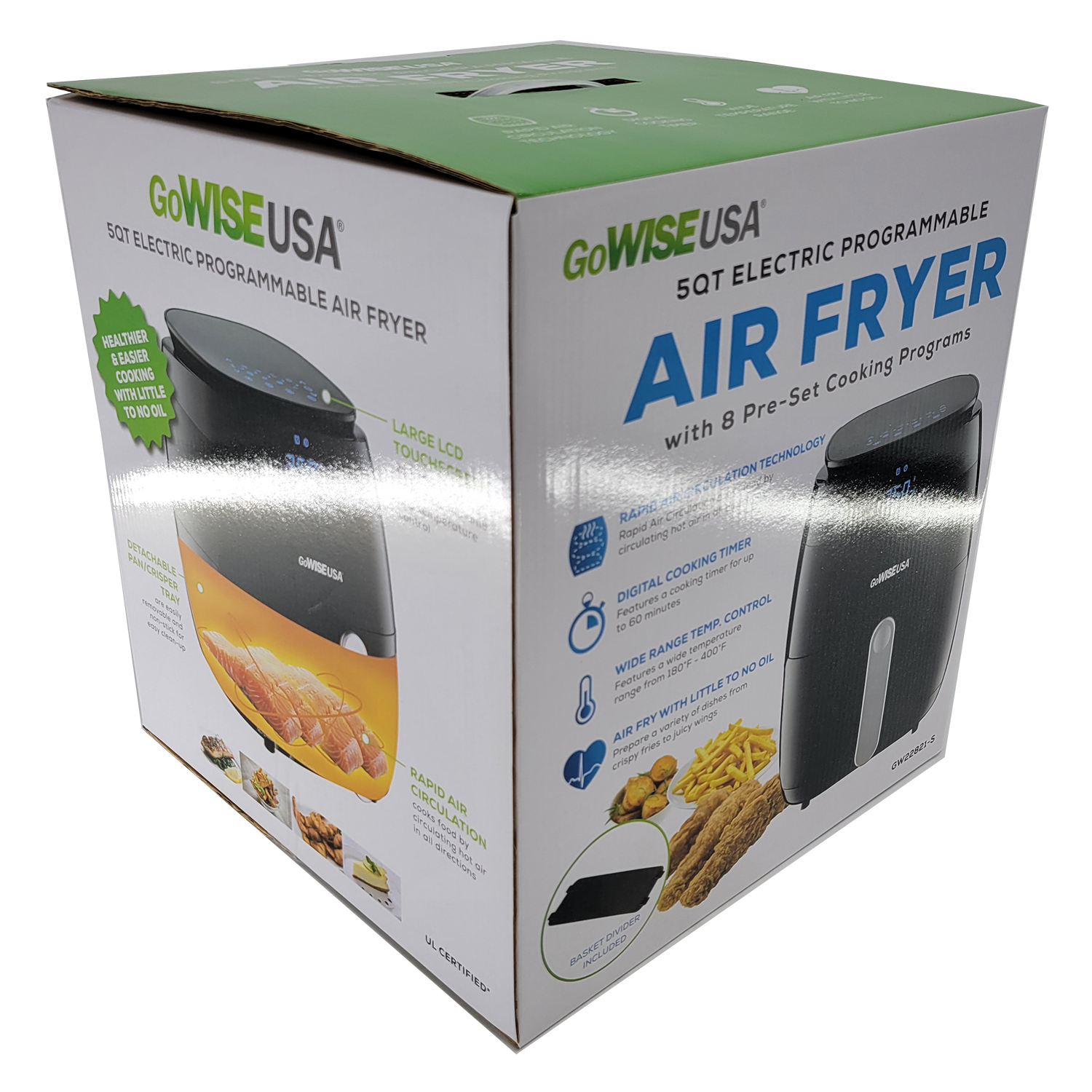 GoWISE USA 5.0-Quart 1500-Watt Digital Air Fryer with 8 Presets, FOB KS