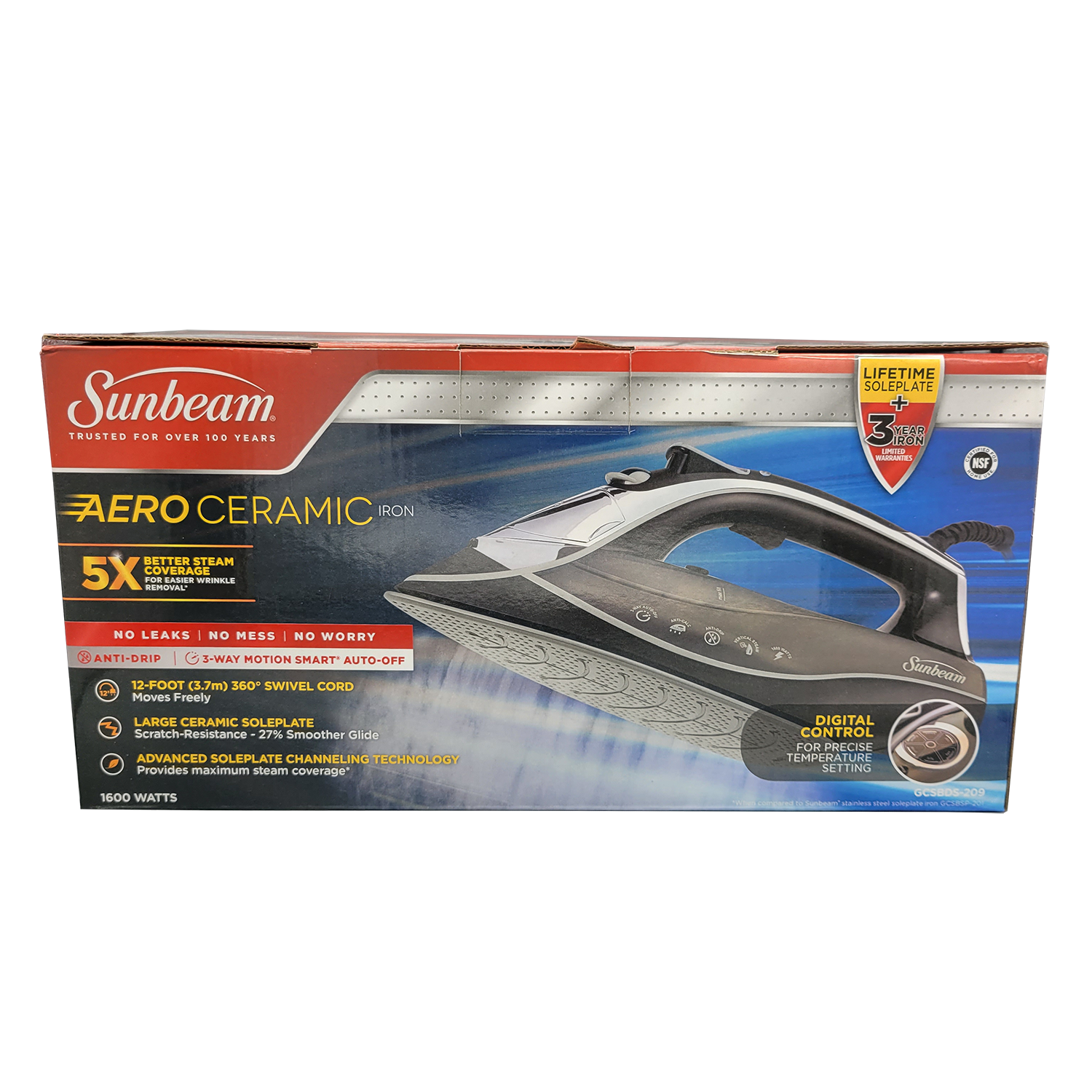 Sunbeam AERO Ceramic Soleplate Iron Dimpling and Channeling Technology 1600W, FOB KS