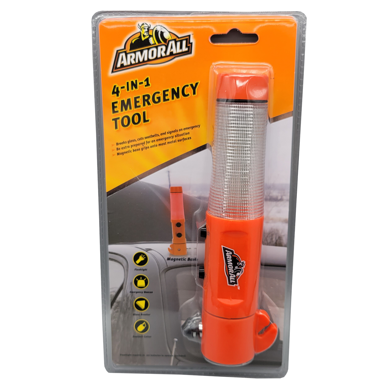 ArmorAll Car Emergency Tool, Escape, Safety - 4 in 1 Hammer / Window Breaker, Seatbelt Cutter, Flashlight, Beacon Light, FOB KS