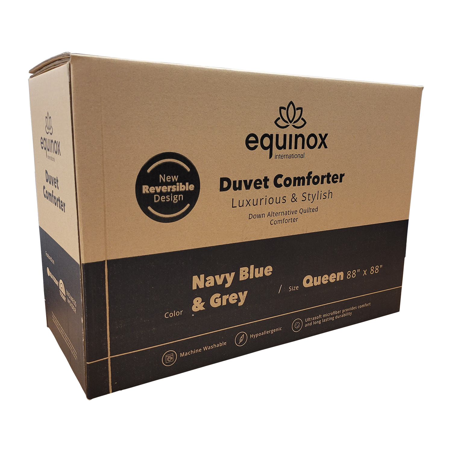 Equinox All-Season Queen Size Navy Blue/Charcoal Grey Quilted Comforter, FOB KS