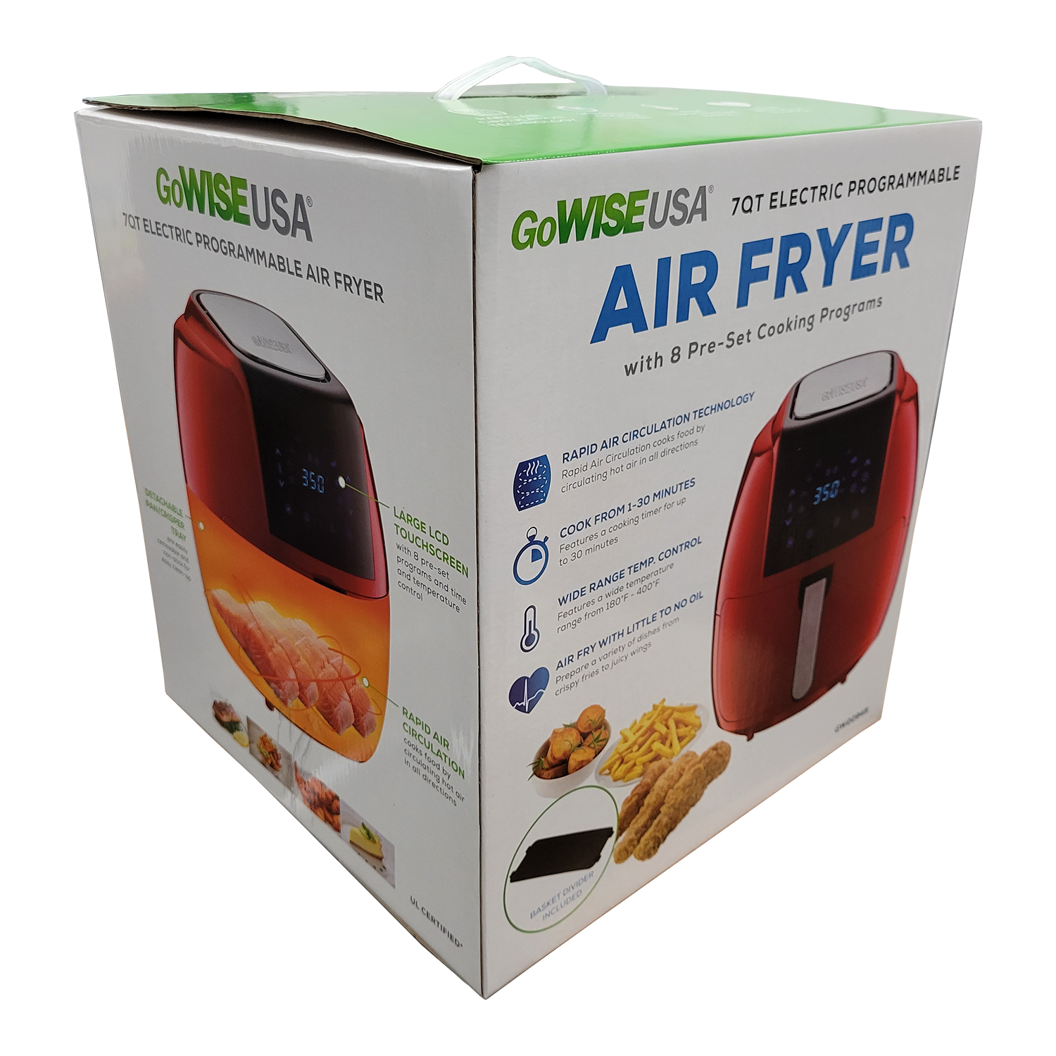 GoWISE USA 7-Quart 8-in-1 Digital Air Fryer with Recipe Book, 7.0-Qt, Red, FOB KS