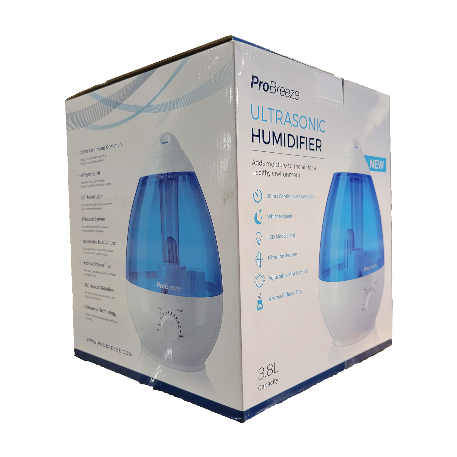 ProBreeze 3.8 Litre Ultrasonic Cool Mist Humidifier with Aroma Diffuser, FOB KS