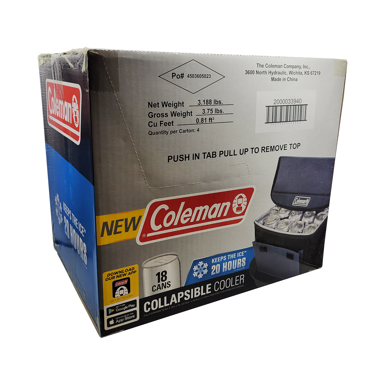 Coleman 18 Can Soft Collapsible Cooler - Slate Black, FOB KS