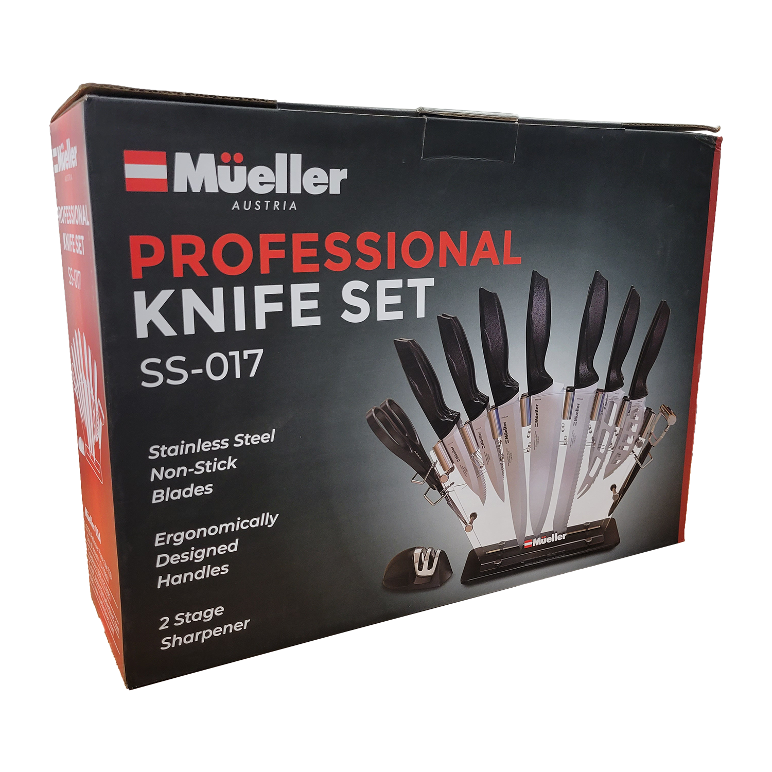 Mueller Premium Stainless Steel Knife Set & Block - 17 Piece, FOB KS