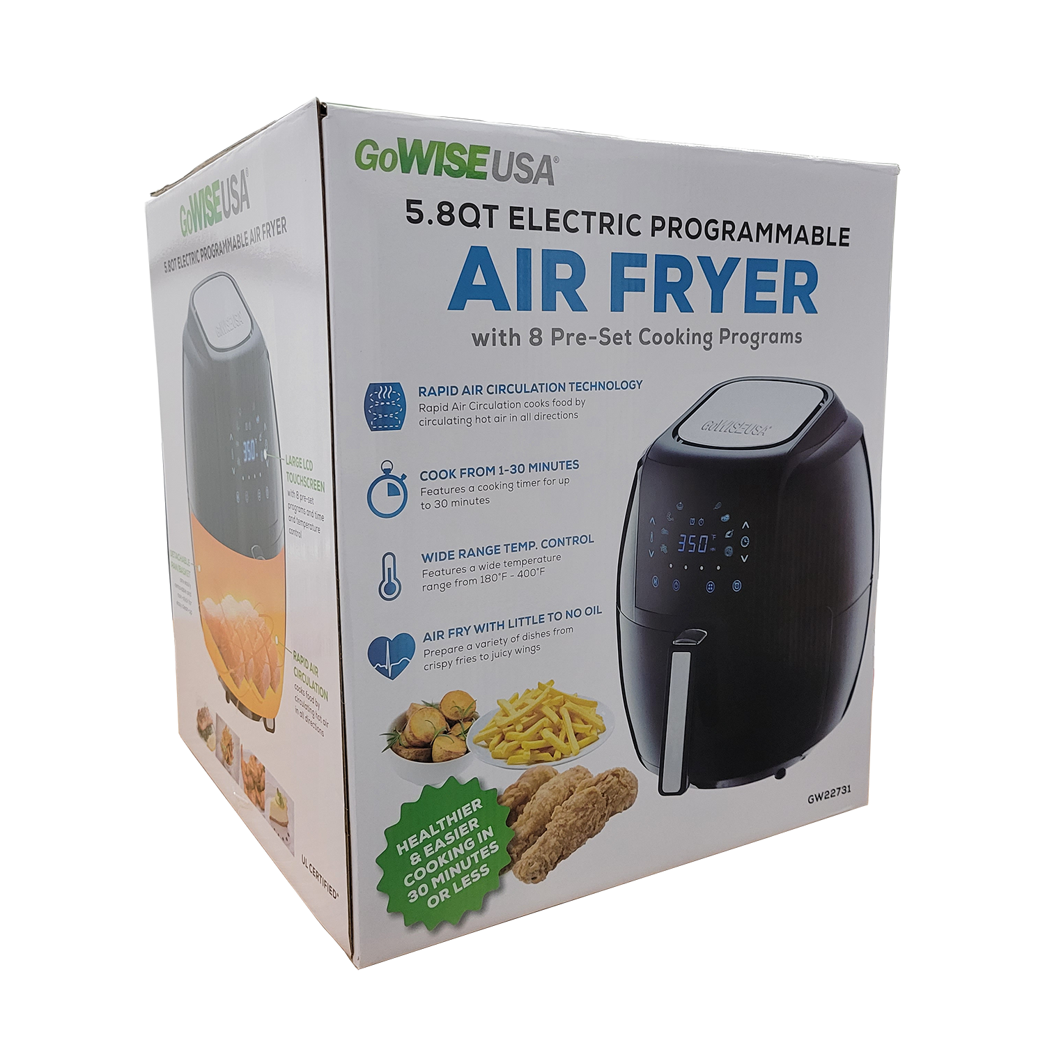GoWISE USA 1700-Watt 5.8-QT 8-in-1 Digital Air Fryer with Recipe Book, FOB KS