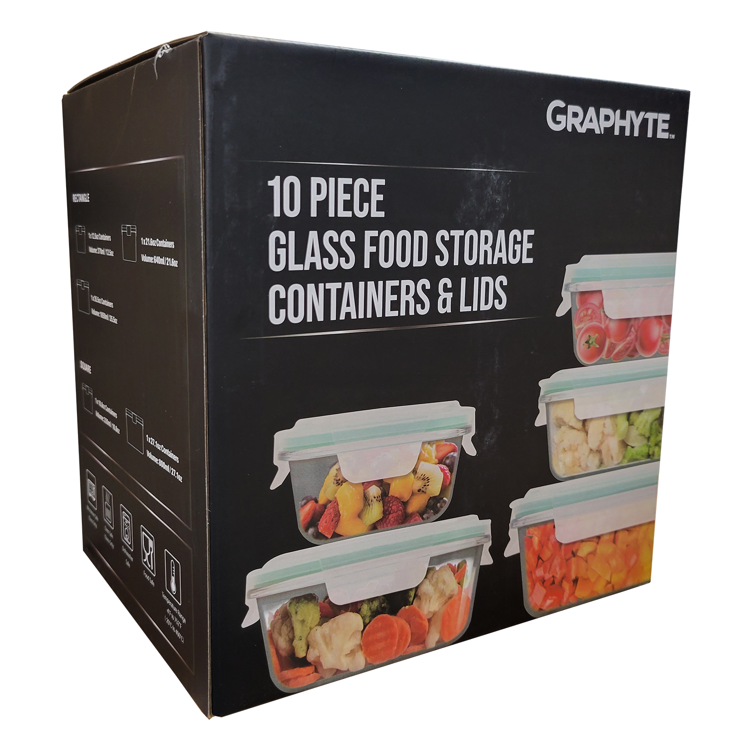Graphyte 10 Pc Glass Food Storage Container Set with Locking Lids, FOB KS