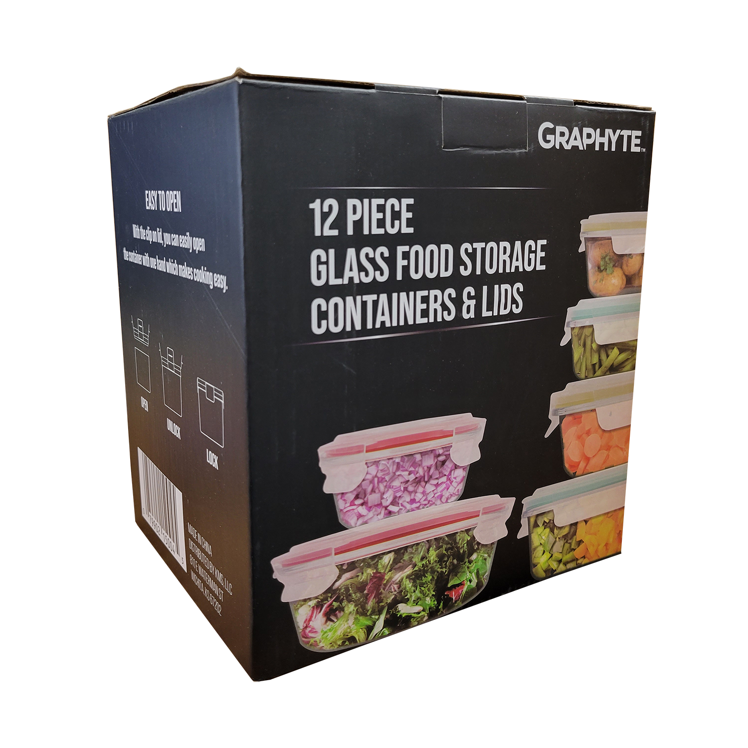 Graphyte Glass Food Storage Containers with Lids Airtight 12 Pieces, Glass Storage Containers with Lids for Food, FOB KS
