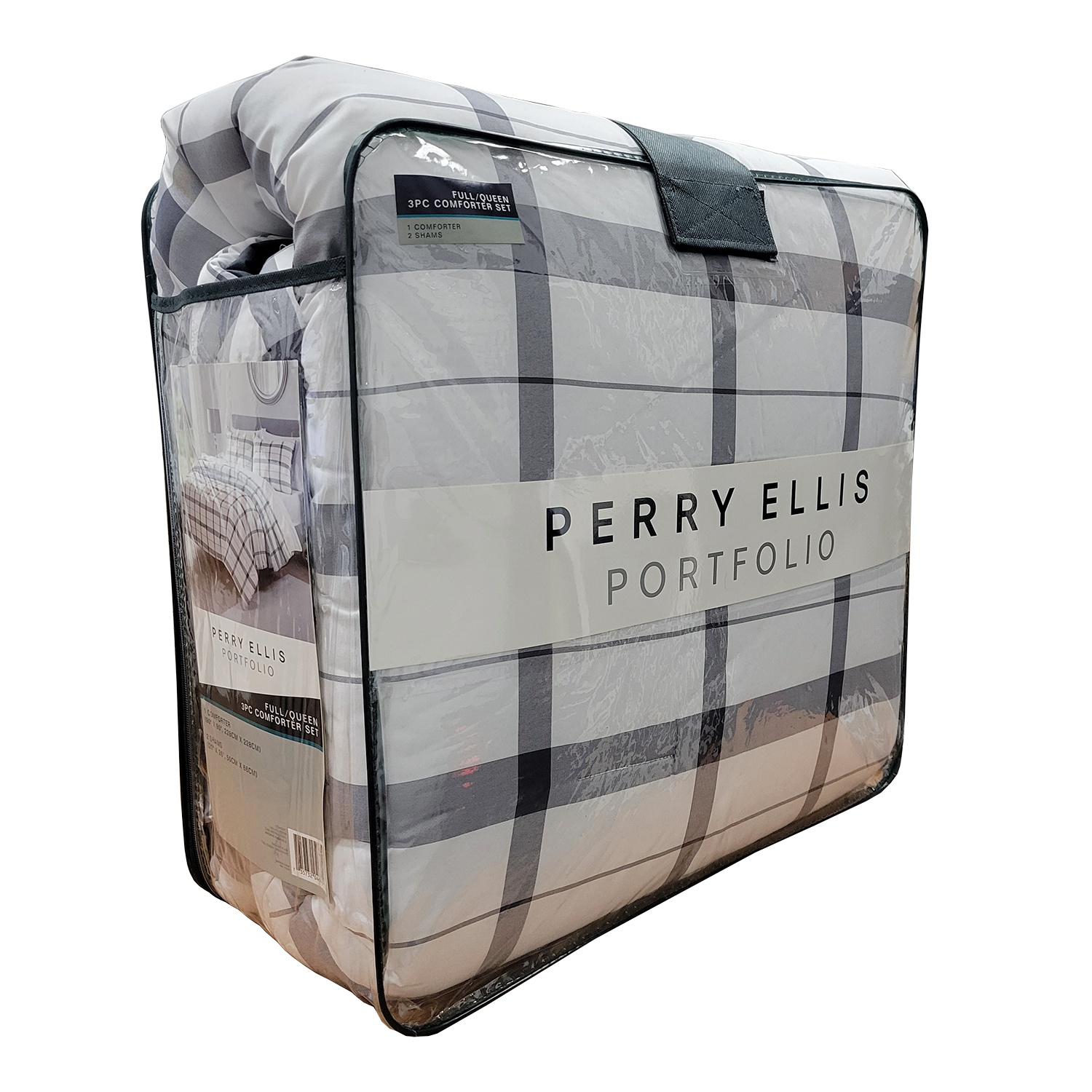 Perry Ellis Portfolio Shea Ivy 3-Piece Comforter Set Grey/White, FOB KS
