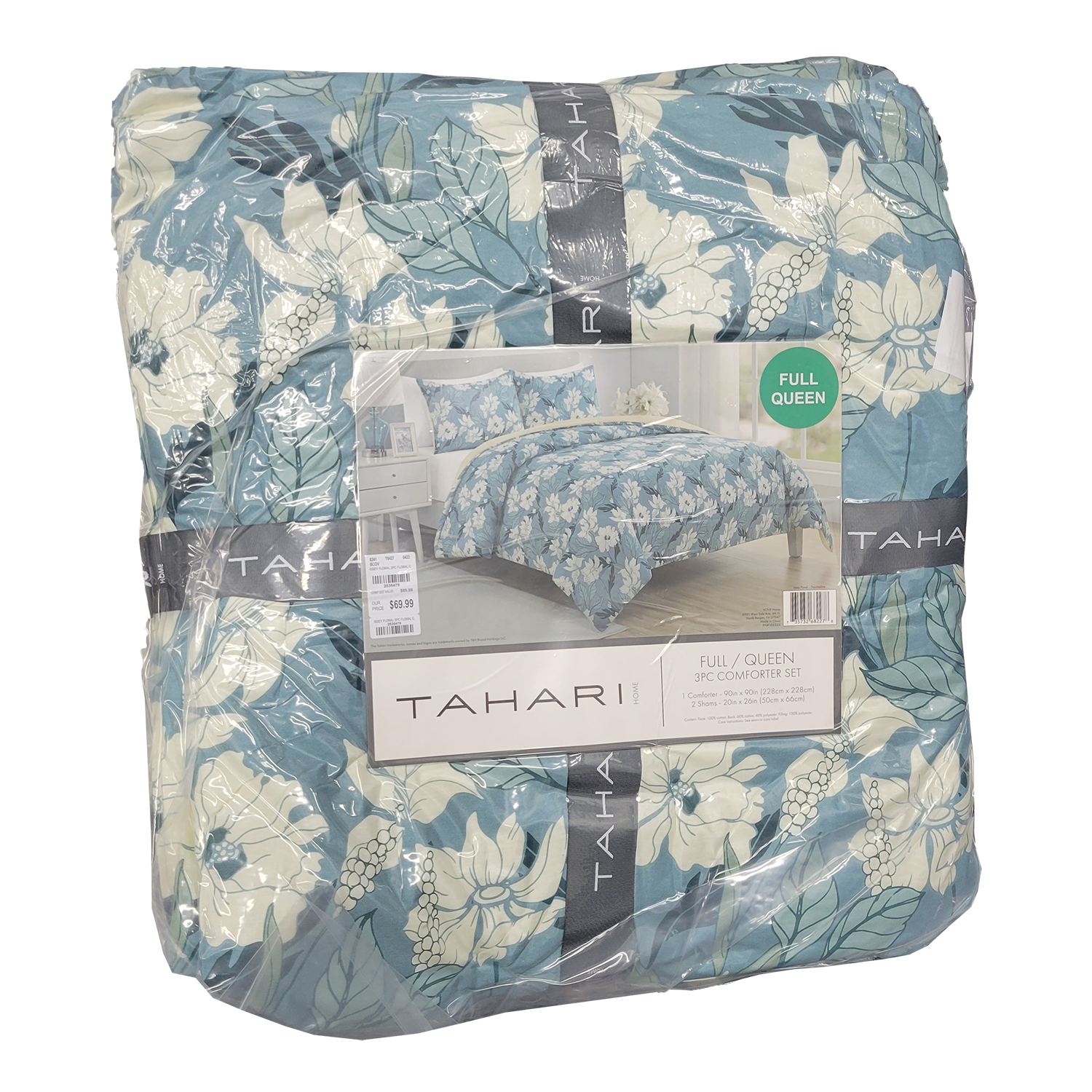 Tahari Home 3 Piece Full/Queen Comforter Set Issey Floral, FOB KS