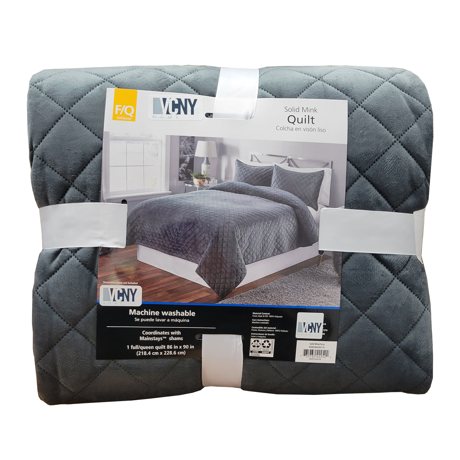 VCNY Home Solid Mink Quilt Full/ Queen Grey, FOB KS