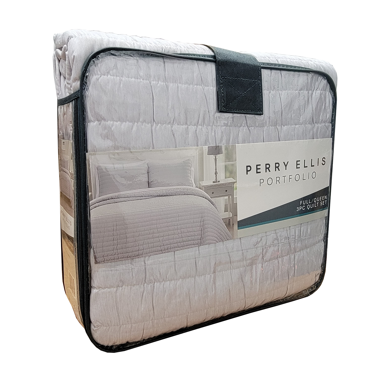 Perry Ellis Portfolio Full/Queen Sized 3 Piece Quilt Set White, FOB KS