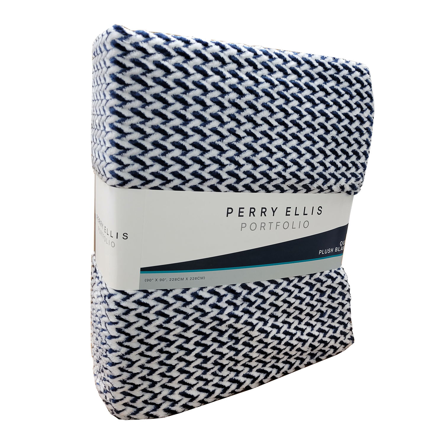 Perry Ellis Portfolio Enzo Chevron Jacquard Blanket Blue, FOB KS