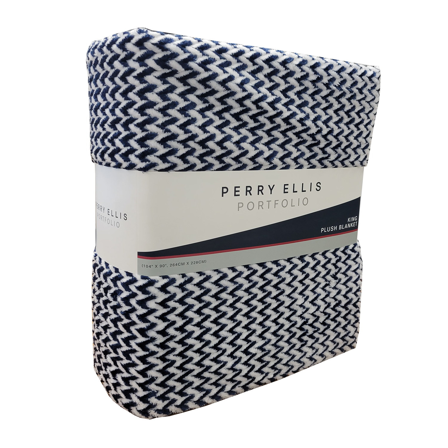 Perry Ellis Portfolio Enzo Chevron Jacquard Blanket Blue, FOB KS