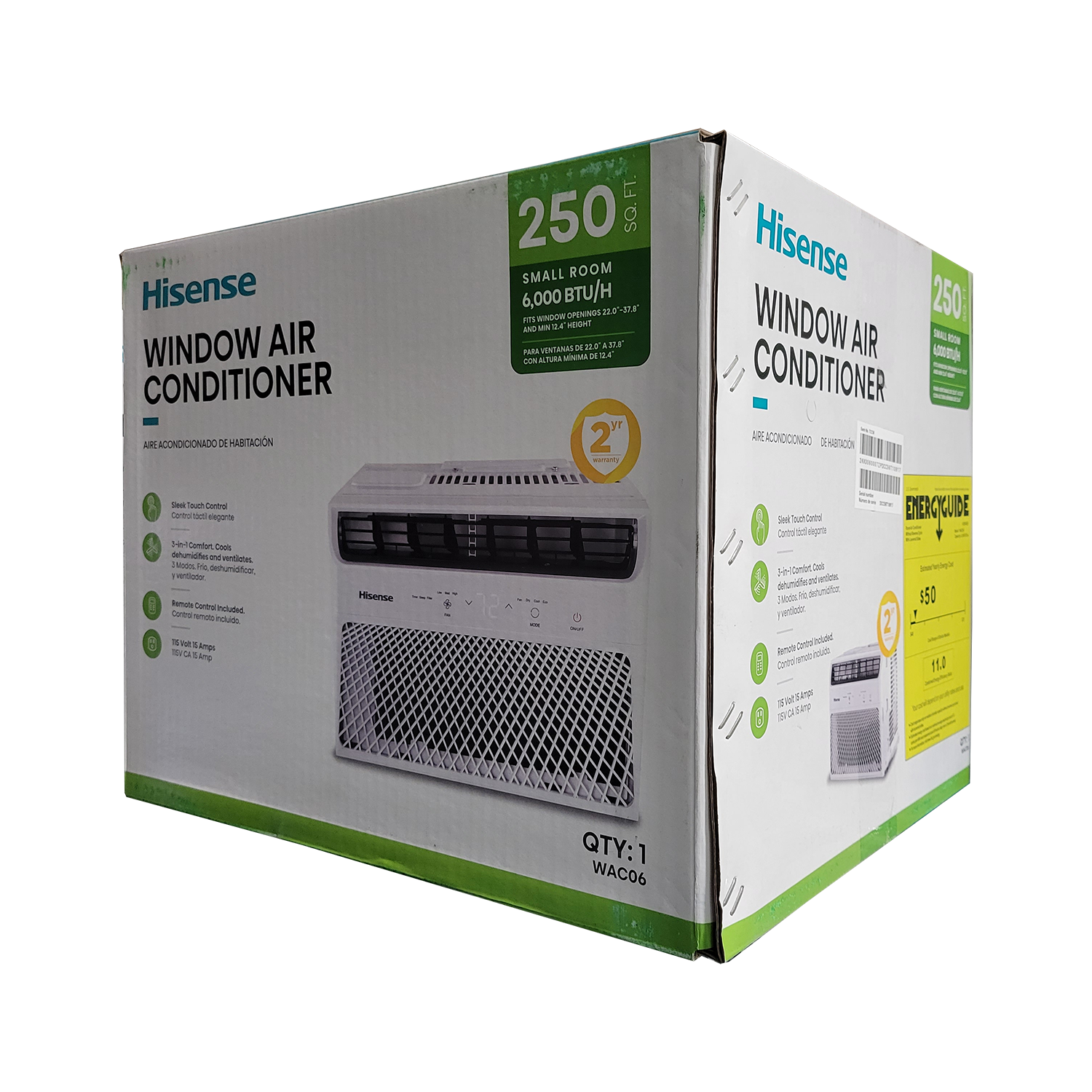 Hisense 6,000 BTU Window Air Conditioner 250 sq ft with Remote Control (115-Vol), FOB KS