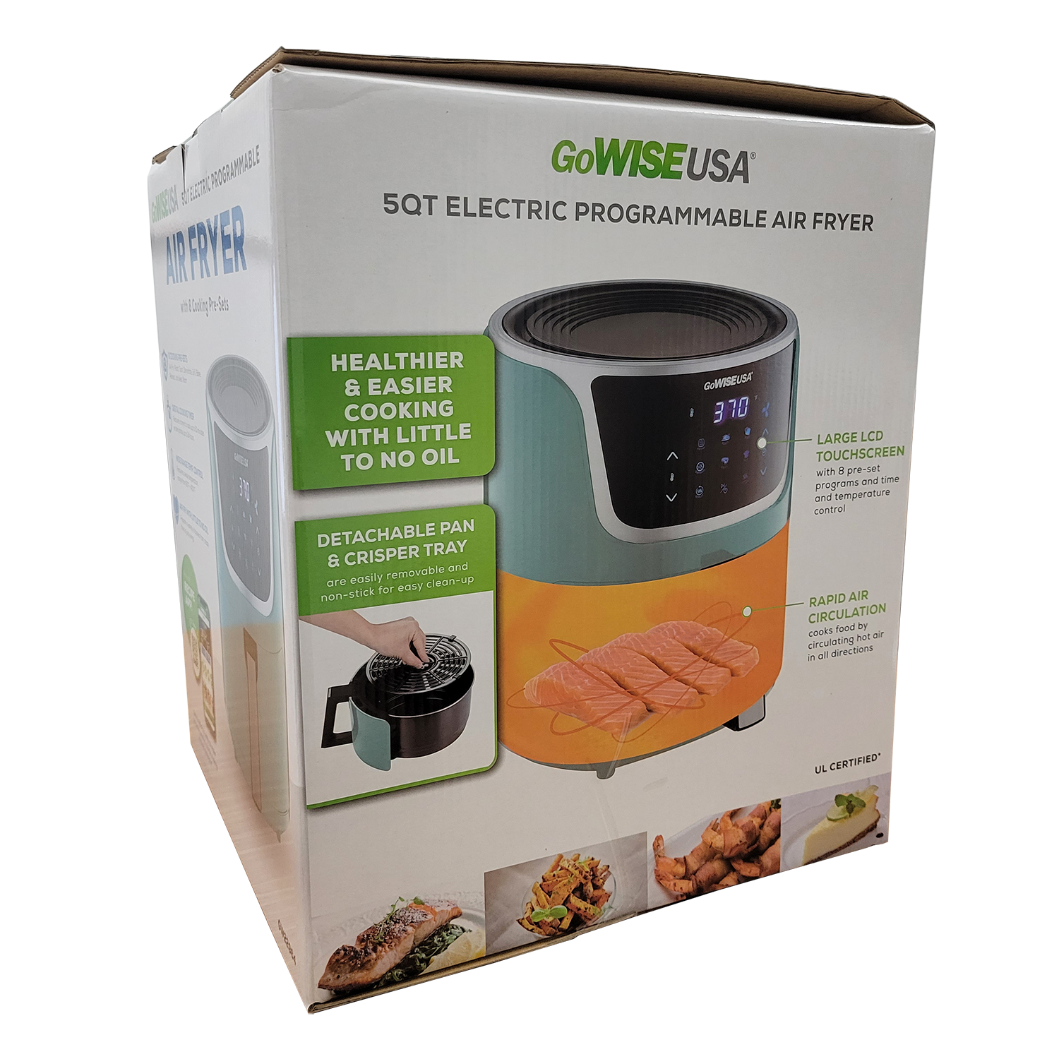 GoWISE USA 5 qt. Mint/Silver Electric Air Fryer with Digital Touchscreen and Recipe Book, FOB KS